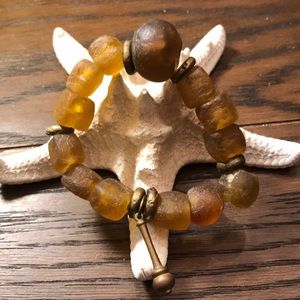 Amber African Recycled Glass & Brass Bracelet